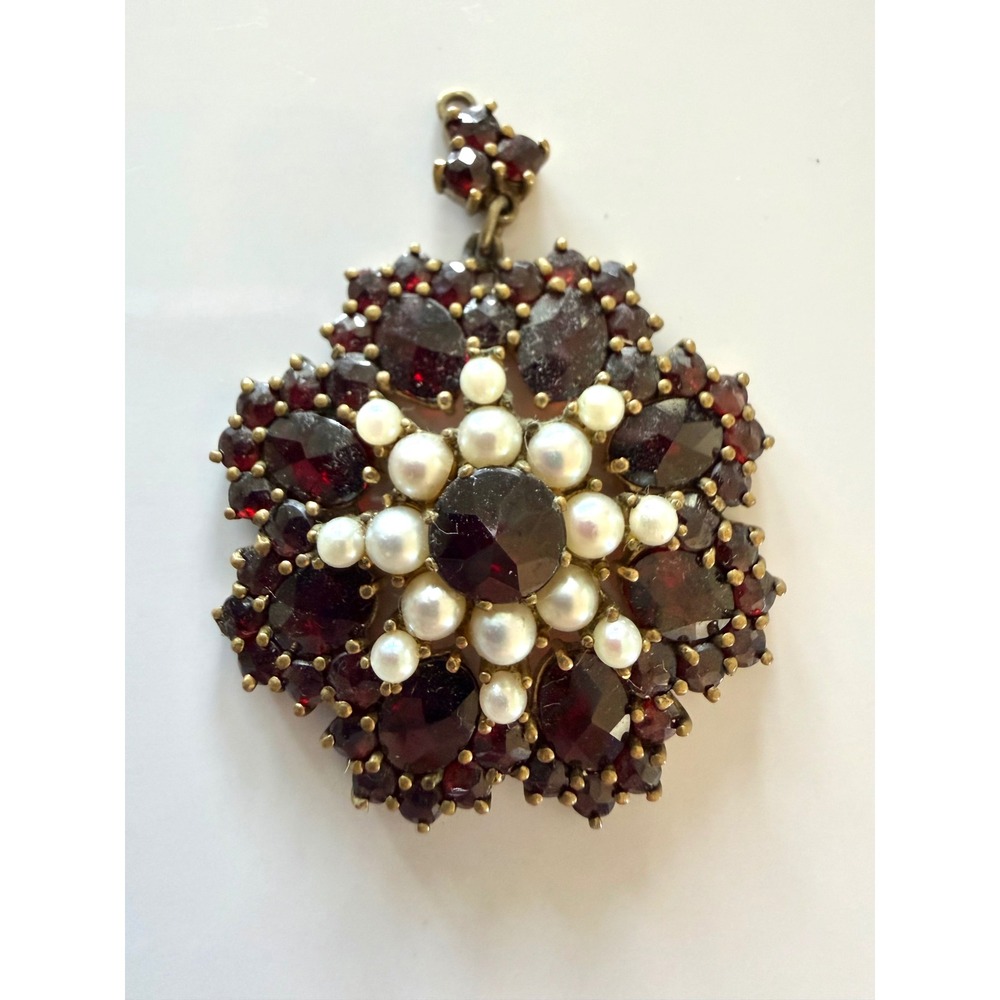 Victorian Bohemian Garnet & Seed Pearl Pendant
